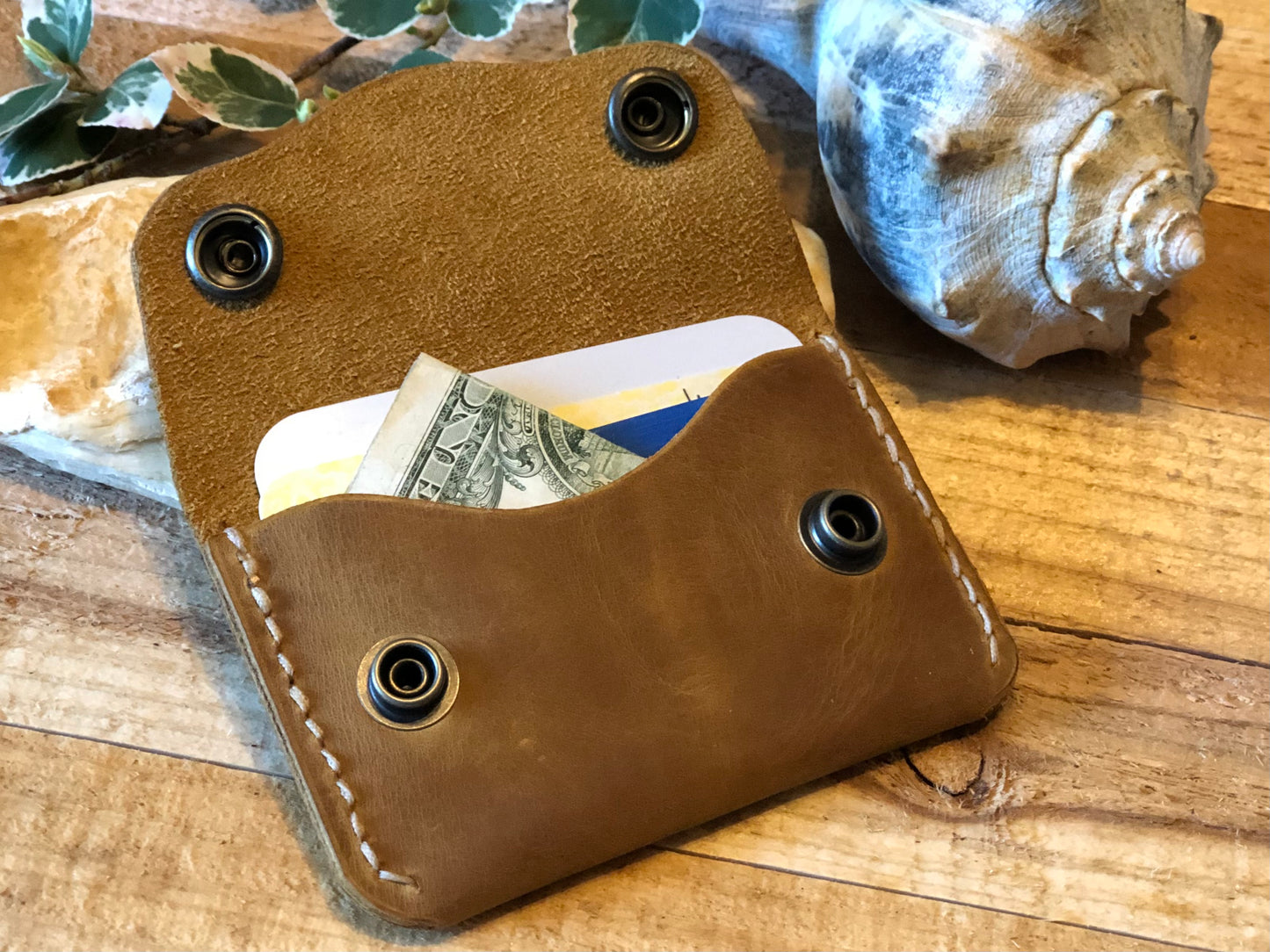 Leather Minimal Snap Wallet with ID Slot