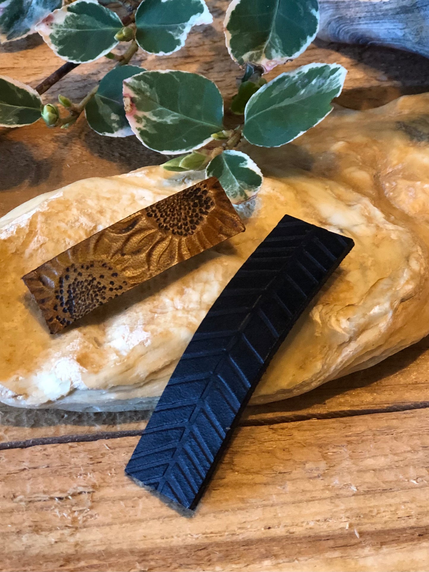 Small Tan/Antiqued Sunflower Clip Barrette and Large Black Arrow Clip Barrette